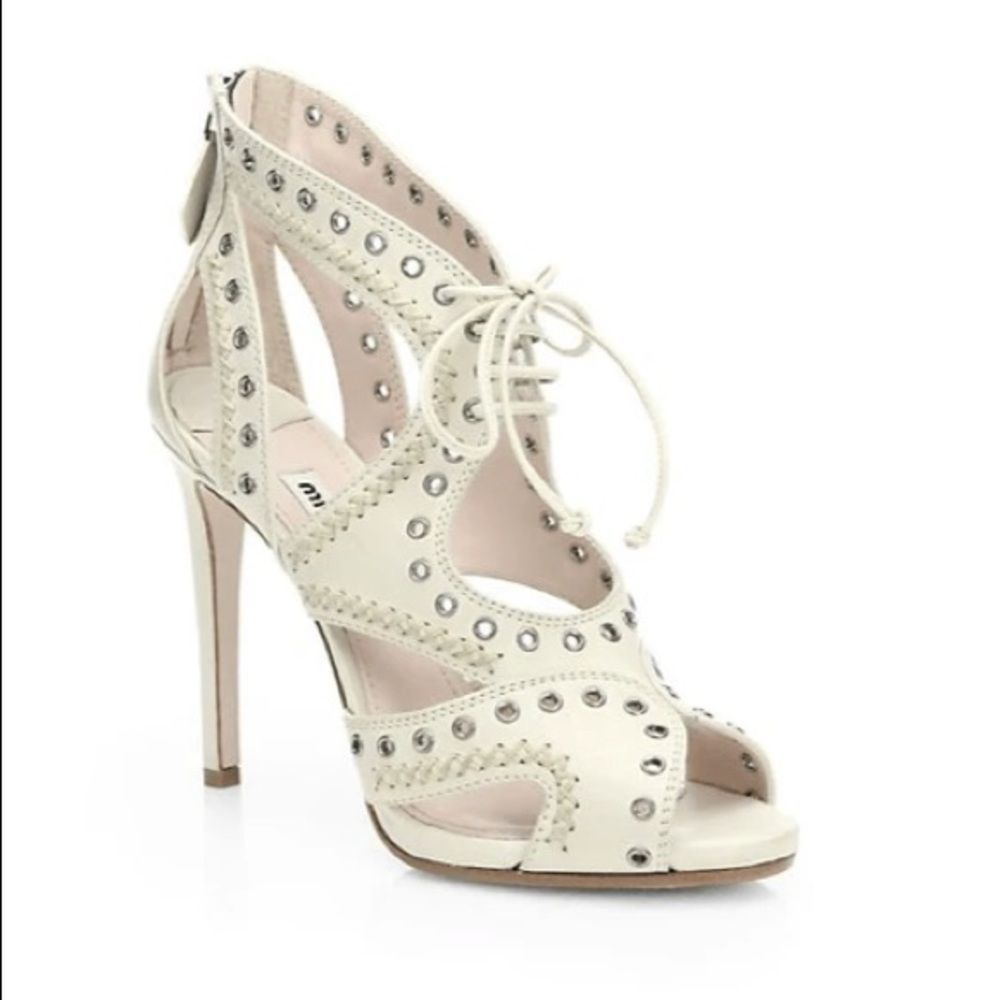Miu Miu Lace Up Cutout Grommet Sandal